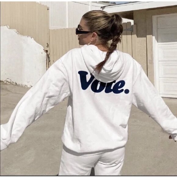 TALENTLESS Tops - Talentless VOTE Hoodie Sweatshirt White Blue Logo Size L NEW!